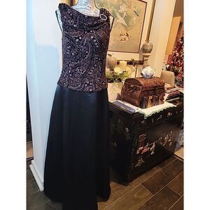 Patra Dress Long Black‎ Satin Sparkle Top Sleeveless Gown Sz 8